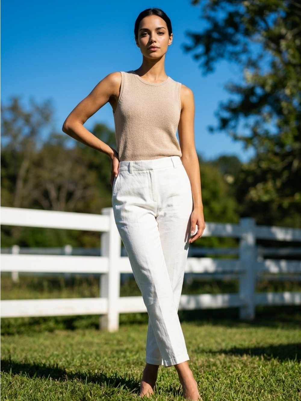 Vince Cream Cropped Linen-Blend Pants